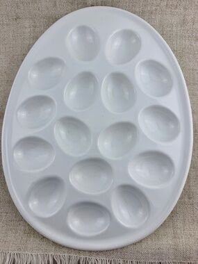 Threshold White Porcelain Large Oval Deviled Egg Plate Dish - Holds 16 Eggs